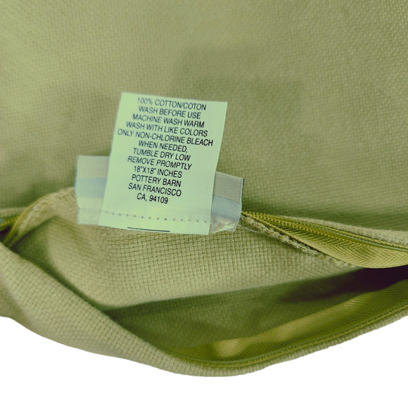 Pottery Barn Pillow Cover &‎ Down Insert 18x18 Green Canvas 100% Cotton - Picture 5 of 9